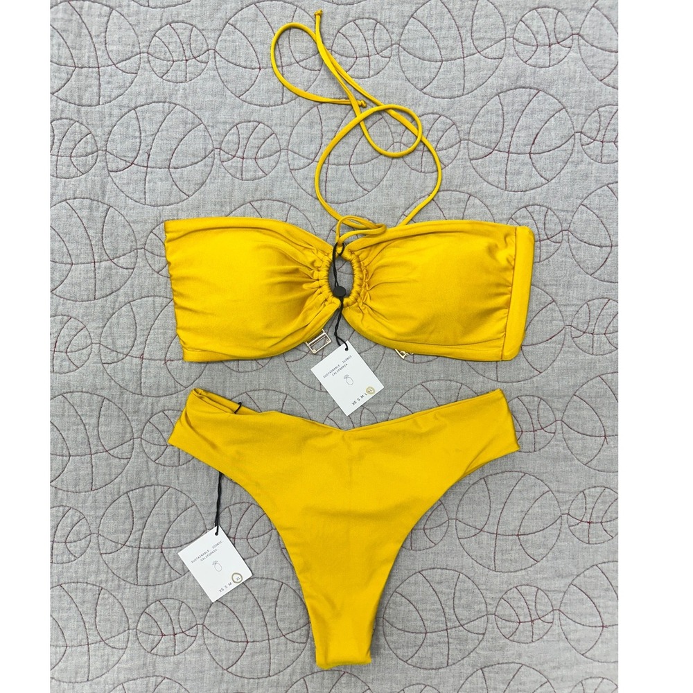 Skatie Yellow Bandeau Ring-Front Bikini Set